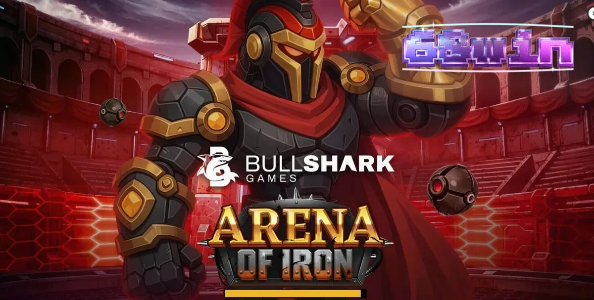 Giao diện trò chơi Arena of Iron với các biểu tượng chiến binh robot và không gian đấu trường tương lai.
